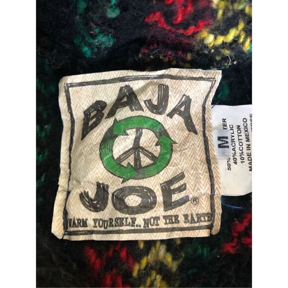 BAJA JOE Striped Hippie Boho Rasta Poncho Hoodie Size S Black Green,Red - Picture 10 of 15